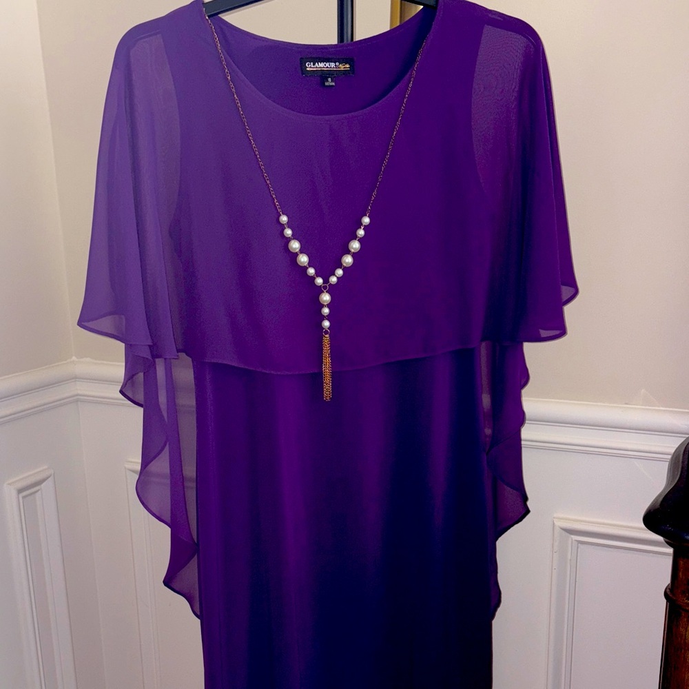 NWOT SL Fashions Elegant Purple Dress with Pearl Accent